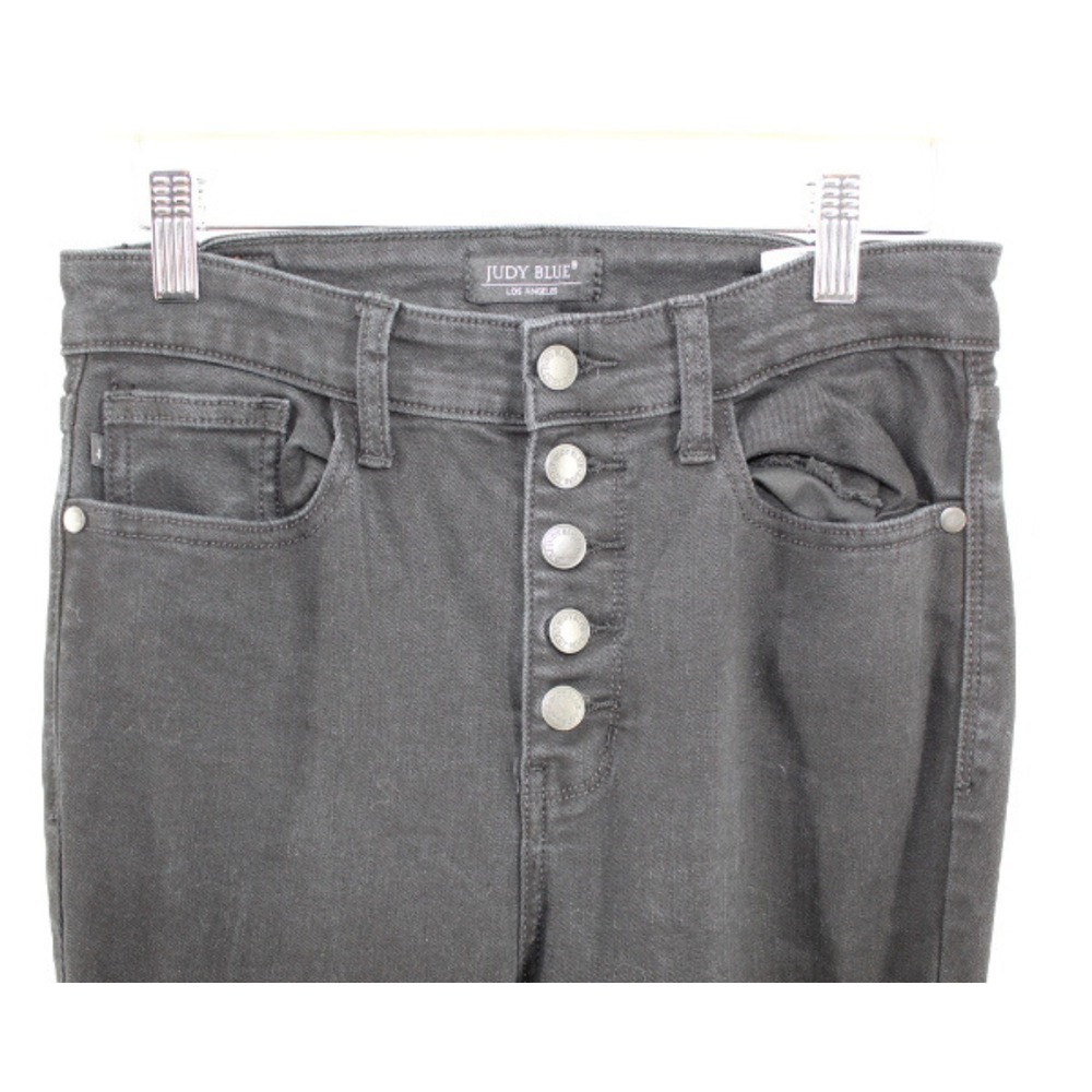 Judy Blue Button Fly Bootcut Jeans Womens 7/28 Black Raw Hem Stretch Denim - Picture 5 of 9